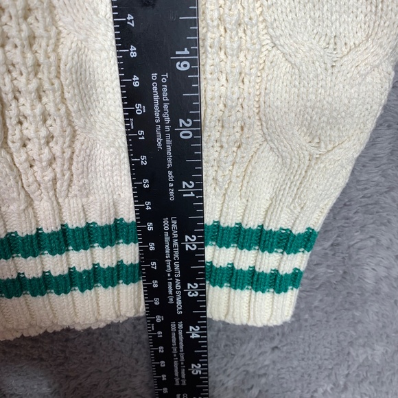 American Eagle Women’s Cable Knit Sweater XS White Green Stripe Cotton Blend - Picture 3 of 7